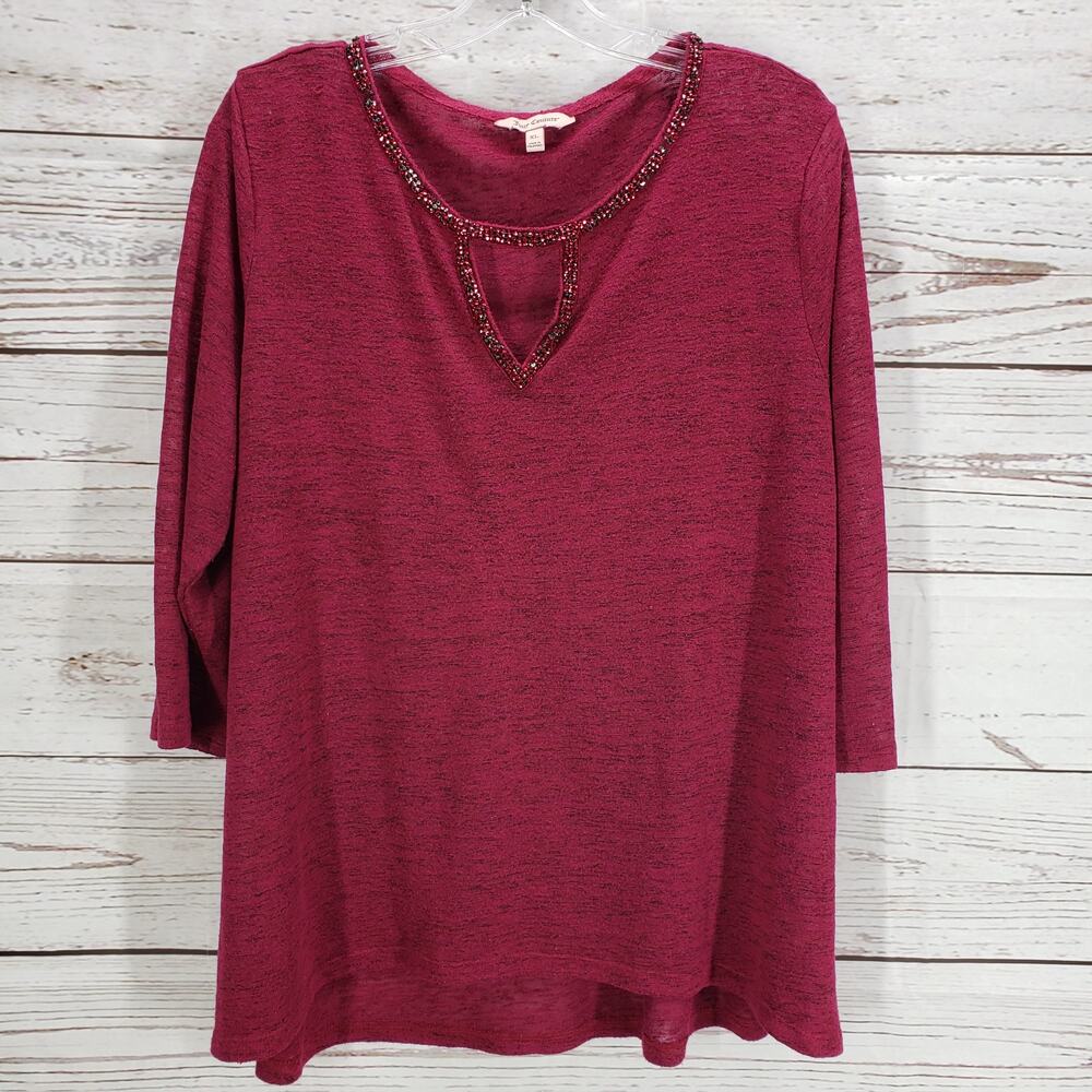 Juicy Couture Women's Maroon Knit Beaded 3/4 Sleeve Top Size XL